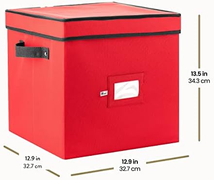 Zober Christmas Ornament Storage Box - Stores 64 Ornaments - Non-Woven, Tear- Proof Christmas Ornament Storage Containers - 3 Inch Cube Compartments - Red