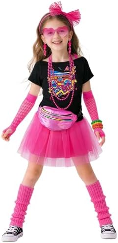 80s Outfit for Girls Kids 1980s Costume Accessories Set for Halloween Cosplay Party