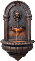 Teamson Home 32.1 in. Wall-Mounted Lion Head Stone LED Outdoor Water Fountain for Gardens, Landscaping, Patios, Balconies, Lawns to Create a Calming Oasis in Outdoor Living Spaces, Antique Bronze