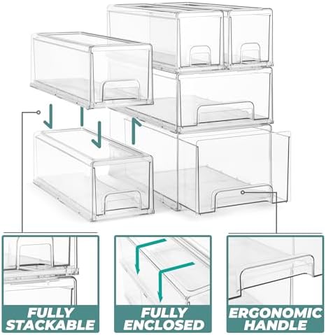 Sorbus Clear Stackable Storage Drawers with Pull-Out Bins (Small, 6 Pack)
