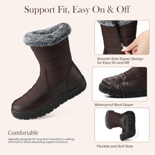SHIBEVER Women Winter Snow Boots: Waterproof Fur Insulated Warm Ankle Boot