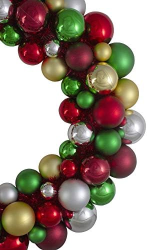 2-Finish Shatterproof Ornaments and Tinsel Christmas Wreath - 24" - Multicolor - Unlit