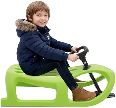 Snow Sled for Kids, Winter Snow Sled, Single Rider Winter Sleigh Ski Sled Slider Board Toboggan for Toddlers & Kids, Winter Fun for Little Ones（Green）