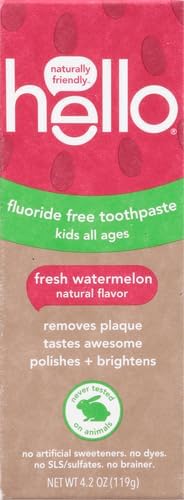 hello Fresh Watermelon Fluoride Free Kids Toothpaste, 4.2 Oz Tube (Pack of 12)