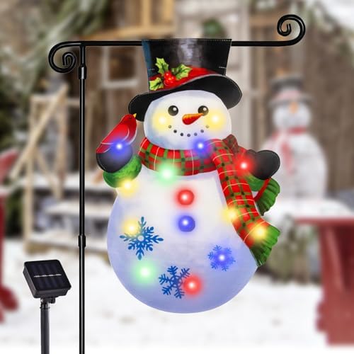 Lighted Christmas Snowman Garden Flag Outdoor Decor, 12x18 In