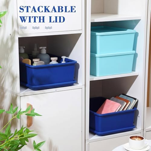 Menkxi 4 Pcs Storage Bins with Lids, Dark Blue, Light Blue, Large
