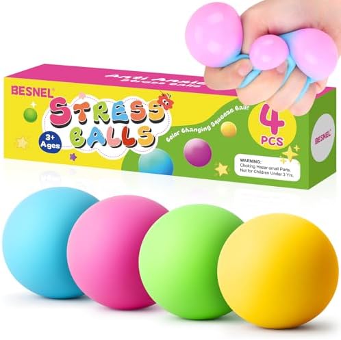 Stress Balls 4 Pack for Adults and Kids, Color Changing Squeeze Toys