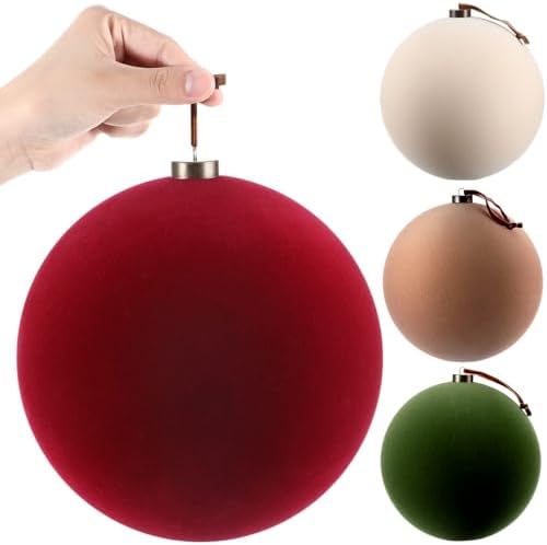 Weysat 4 Pcs 8 Inch Giant Velvet Christmas Ball Ornaments, Earth Tones Mix