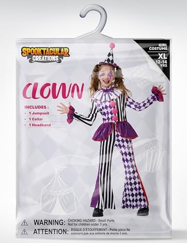 Spooktacular Creations Halloween Clown Costume for Girls, Jester Clown Costume for Kids, Halloween Role Play & Dress Up