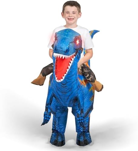 Spooktacular Creations Inflatable Dinosaur Costume Kids, Blow up Ride on Raptor Suit Boys Girls for Halloween Cosplay Party