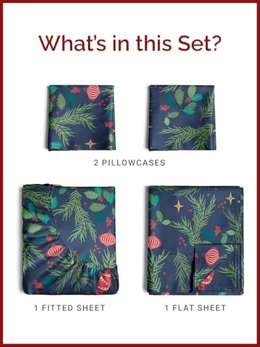 Christmas Sheet Set, Christmas Garland, Holiday Xmas Bedding Set - Queen