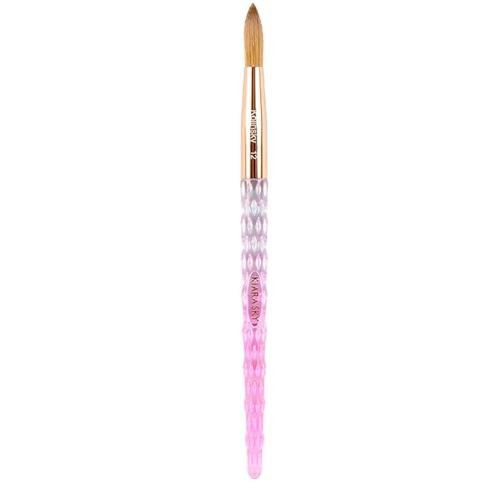 Kiara Sky Kolinsky Acrylic Nail Brush #12 – Pure Kolinsky Sable Hair, Pink Crystal Handle, Acetone Resistant, for Acrylic Application, Extensions & 3D Nail Ar