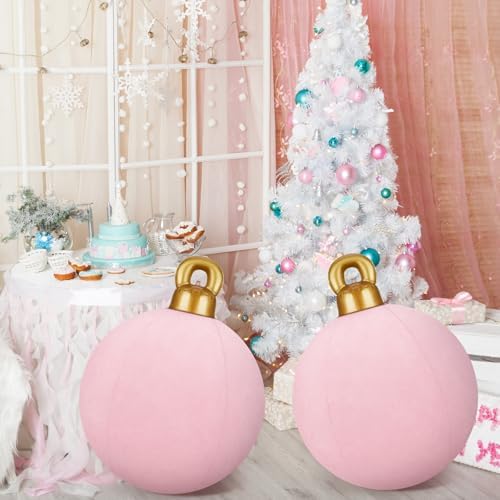 Jetec 3 Pcs 32 Inch Giant Velvet Pink Christmas Inflatable Balls