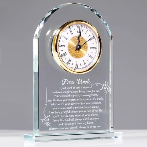 YWHL Best Uncle Birthday Gifts from Niece Nephew, Fathers Day Glass Clock Gifts for Uncle, Laser Engraving Clock Keepsake (Battery not Included)