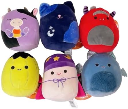 Squishmallow 5 Inch 2024 Halloween Squad A - Set of 6 (Mushroom, Cow, Cat, Monster, Pumpkin, Bat)