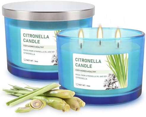 2x14oz Large 3-Wick Outdoor Indoor Citronella Candles