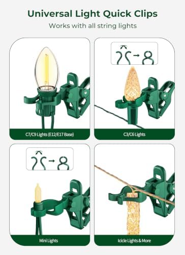 Christmas Light Clips, 100 Count Universal Spring Clips for C7 C9 Lights