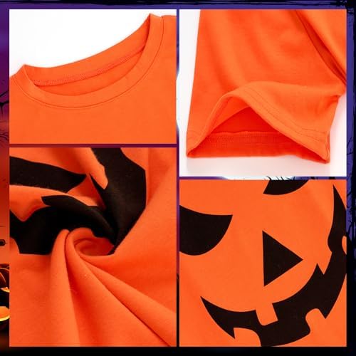Maiteenly Halloween 4pcs Costume Set Pumpkin T Shirt Bat Headband Striped Tights Tutu Ballet Skirt for Women Halloween Party