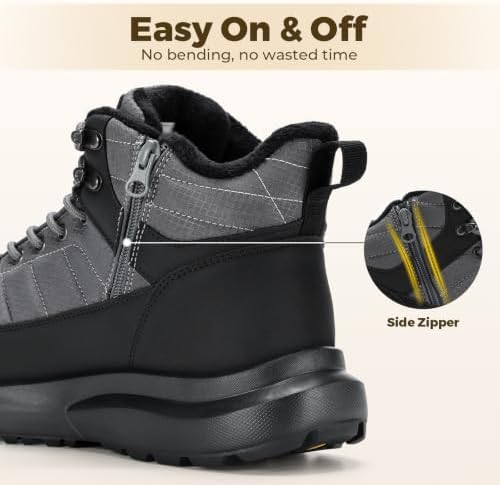 FitVille Men's Winter Boots Extra Wide, Water Resistant with Side Zipper, Non-Slip Warm Insulated Snow Outdoor Boots, Easy On/Off Comfortable