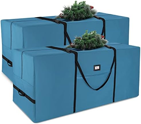 Hearth & Harbor 9 ft Christmas Tree Storage Bag - Artificial Christmas Tree Bag with Reinforced Handles, Dual Zipper, Wide Opening - Large Storage Container for Trees and Decorations, 2 Piece set