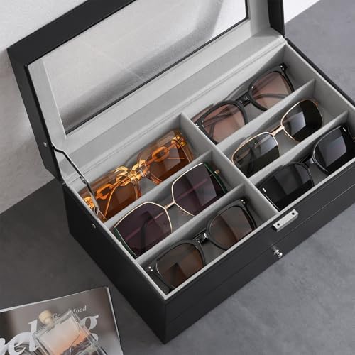 ProCase 12 Slots Sunglasses Organizer, 2 Layer Sunglass Case, Leather Eyeglass Cases for Display and Storage -Black