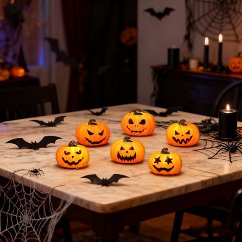 Wondise 6Pack Halloween Pumpkin Tea Lights with Remote and Timer