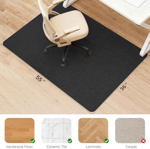 Sycoodeal Chair Mat,36" x 55" Office Chair Mat for Hardwood and Tile Floor, Heavy Duty Floor Protector for Rolling Chairs,Non-Slip,Computer Mat for Home Office(Black)