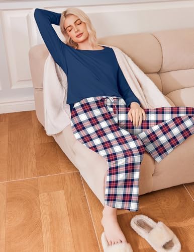 Ekouaer 2 Pack Womens Pajama Sets Long Sleeve Long Pants Pjs Loungewear