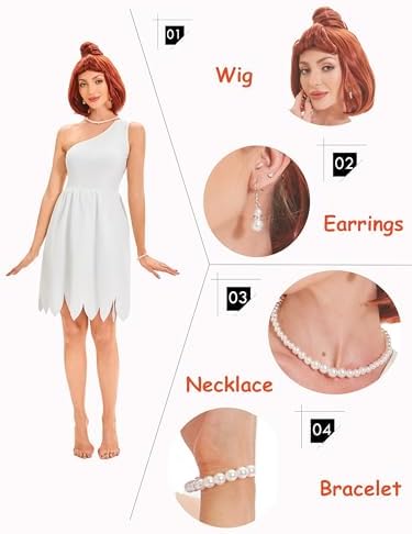 Halloween Cavewoman & Caveman Costume Set with Wig and Accessories