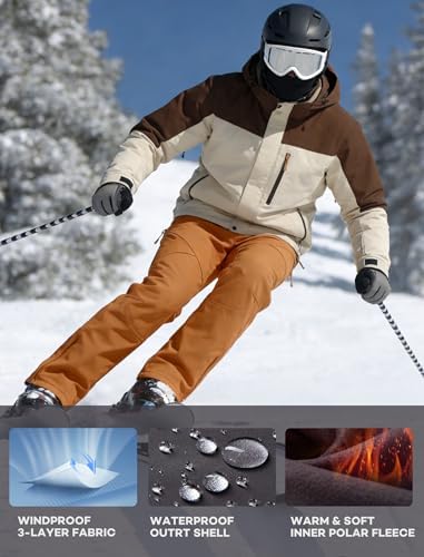Stlight Mens Snow Ski Water Repellent Softshell Pants for Winter Hiking Fleece Lined Bottom Leg Zipper with 6 Zip Pockets