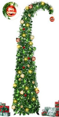 Whimsical Christmas Tree with Ball String Lights, 5FT Pop Up Curved Tree