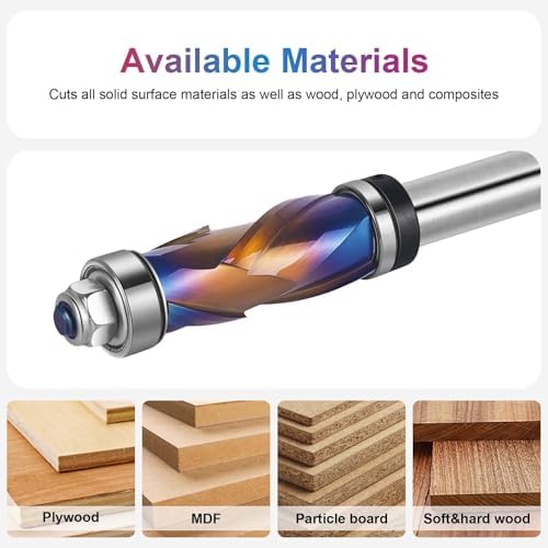 SpeTool Coated Compression Flush Trim Router Bit 1/2 Shank 3/4 Cutting Diameter, Top & Bottom Bearing Extra Long
