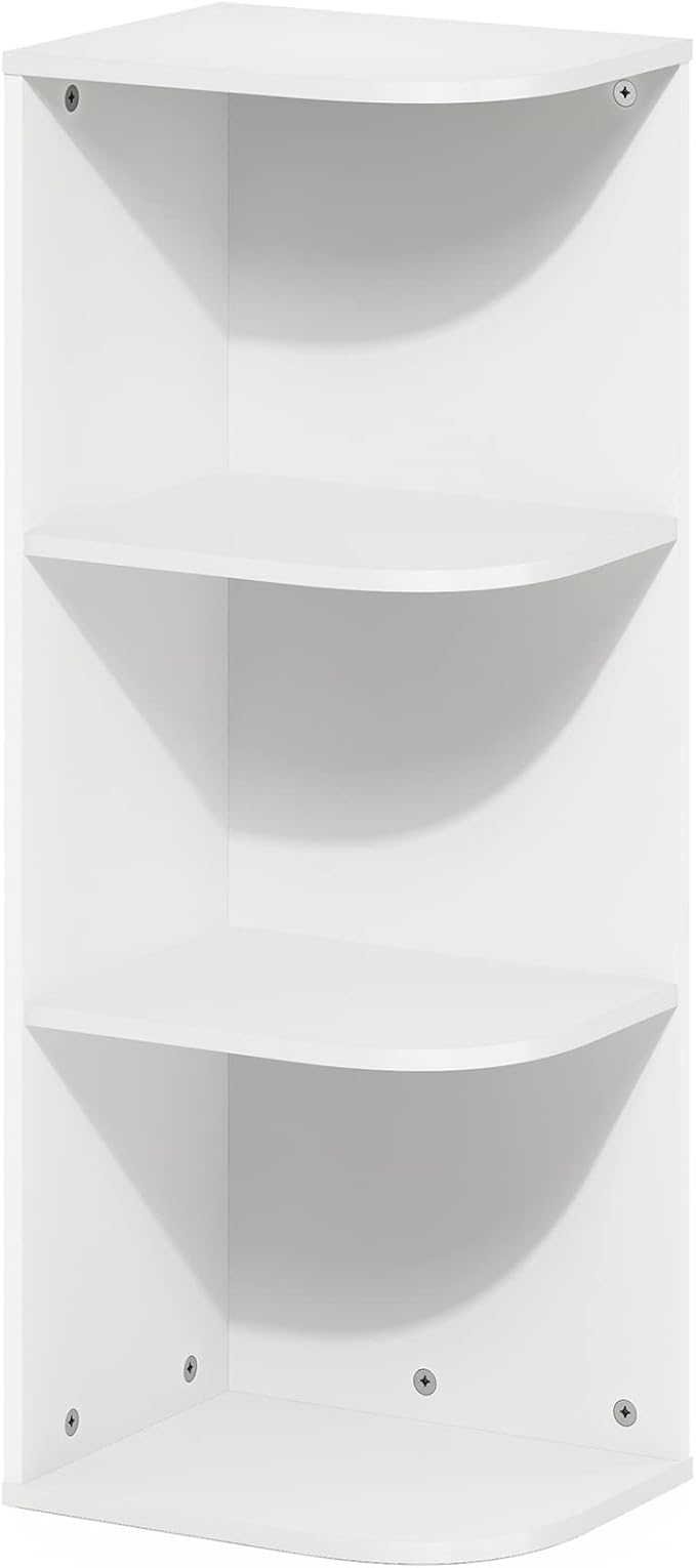 Furinno PASIR Book Shelf, 3-Tier Corner Bookshelf with Open Shelf, Standing Bookcase, 9.3 x 12 x 31.5 for Organization and Storage, for Living Room, Bedroom, Home Office, White