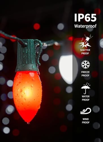 C9 Christmas Lights Outdoor, 100Ft 50 LED Red & Pure White String Lights
