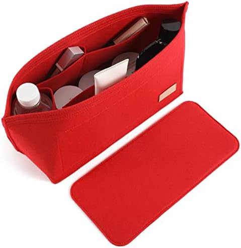 Doxo Purse Organizer Insert for Handbags & Base Shaper 2pc Set, Felt Neverfull GM Organizer Insert, Tote Bag Organizer with Zipper Pocket and Bottle Holder, Fit Neverfull GM and More, Red-XL