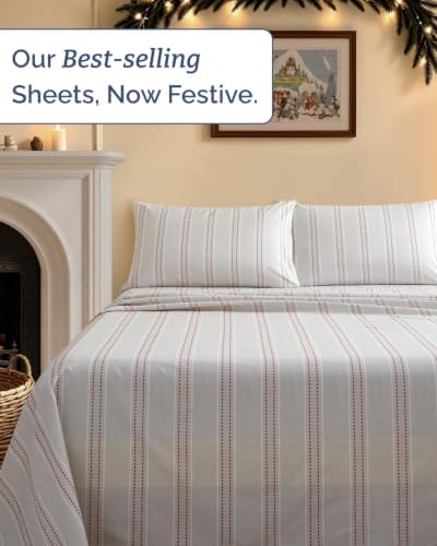 Christmas Sheet Set, Red Dot Stripe, Holiday Xmas Bedding Set - Full Size