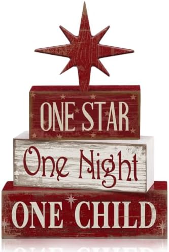Lineshading 4 Pcs Christmas Nativity Table Decor, Bethlehem Star Wood Sign