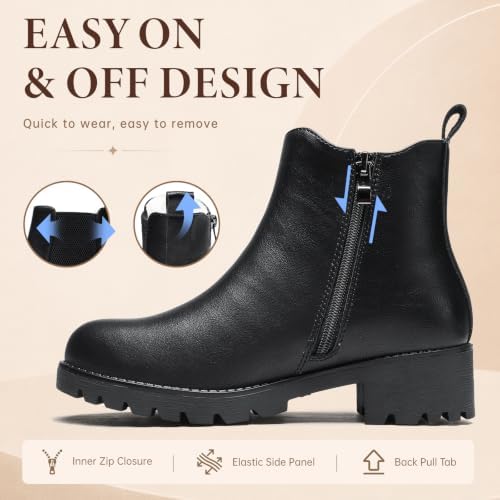 Chelsea Boots Women Winter Boots Fur Lined Chunky Lug Sole Ankle Booties
