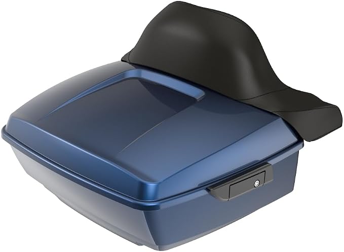 Advanblack Road Glide Tour Trunk Pack Big Blue Pearl King Tour Trunk Pack Luggage +Wrap-Around Backrest Pad for '97-'25 Harley Touring Road King Street Glide Electra Glide CVO models