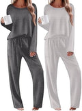 Ekouaer 2 Pack Womens Pajama Sets Long Sleeve Long Pants Pjs Loungewear
