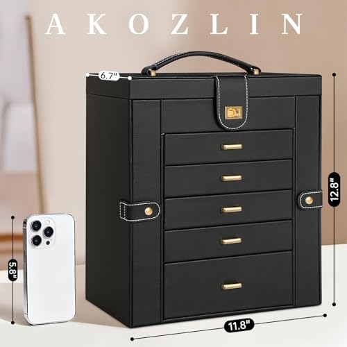 AKOZLIN 6-Tier Jewelry Box Organizer 5 Drawers Storage Extra Large Black