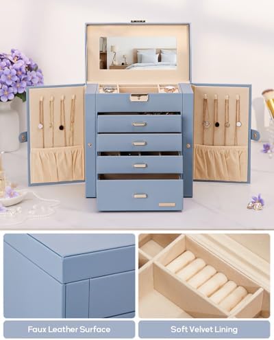 Homde Large Jewelry Box for Women: 5-Layer Organizer with Lock for Dresser