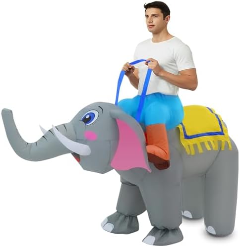 Inflatable Elephant Costume for Adult Halloween Blow Up Ride on Elephant Costumes Animals Suit for Men Women Cosplay Party