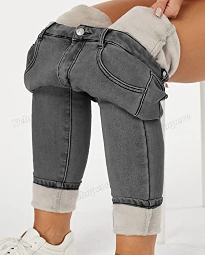 Yehopere Women's Winter Fleece Lined Jeans Slim Fit Warm Skinny High Waist Denim Jean