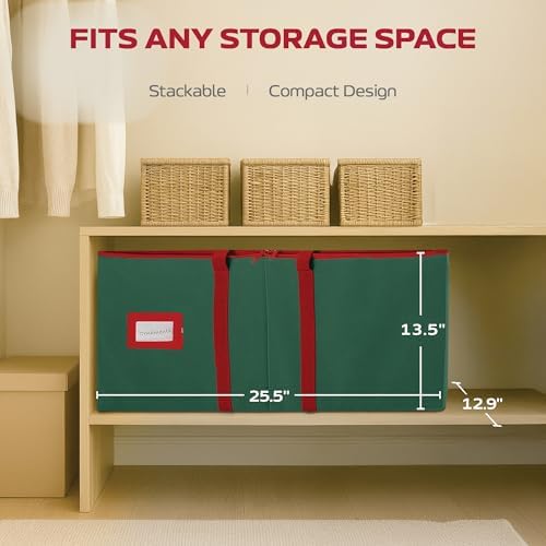 128 Ornament Storage Box, Adjustable Dividers, Stackable Holiday Ornament Organizer with Lid, Durable Fabric Bin for Christmas Decorations – Reinforced Handles, Dustproof, Space-Saving Design