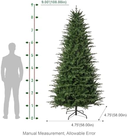 Glitzhome Prelit Artificial Christmas Tree, 9ft Full Realistic Majestic Memory Fir with 4,444 Tips and 3,000 Twinkling Micro Lights, 10 Lighting Functions w/Remote Control for Indoor Holiday Decor