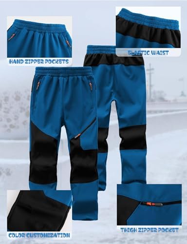 Kids Winter Pants Fleece Lined Waterproof Boys Ski Pants Thermal Outdoor Softshell with Zipper Pockets