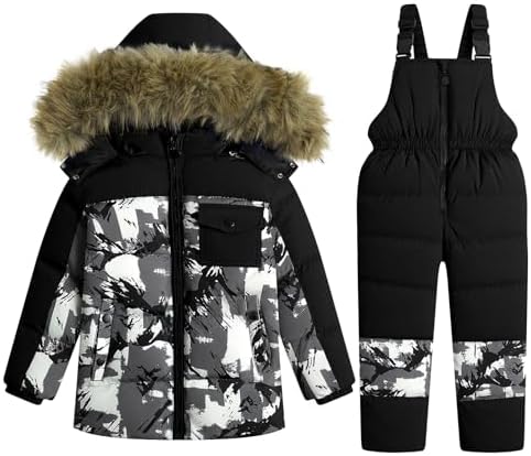 JiAmy Kids 2-Piece Snowsuit Puffer Jacket and Snow Pants