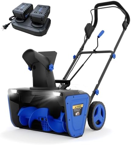 Cordless Snow Blower, 20 Inch Electric Snow Thrower, with 2x20V 4.0Ah Battery and Charger, Dual LED Lights & Brushless Motor, 25 Ft Throwing Distance, 12 in Deep Cleanup, for Sidewalks and Driveways
