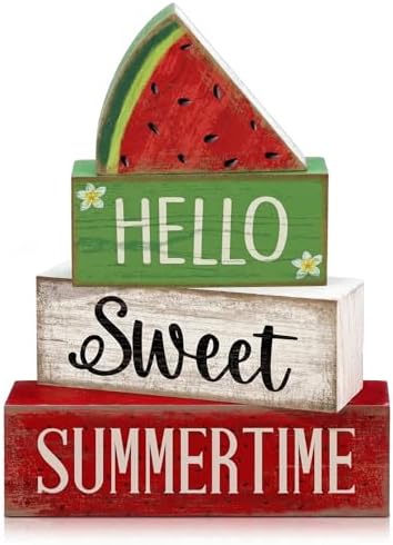 Moucuny 4 Pcs Summer Table Decor Watermelon Wooden Signs Farmhouse
